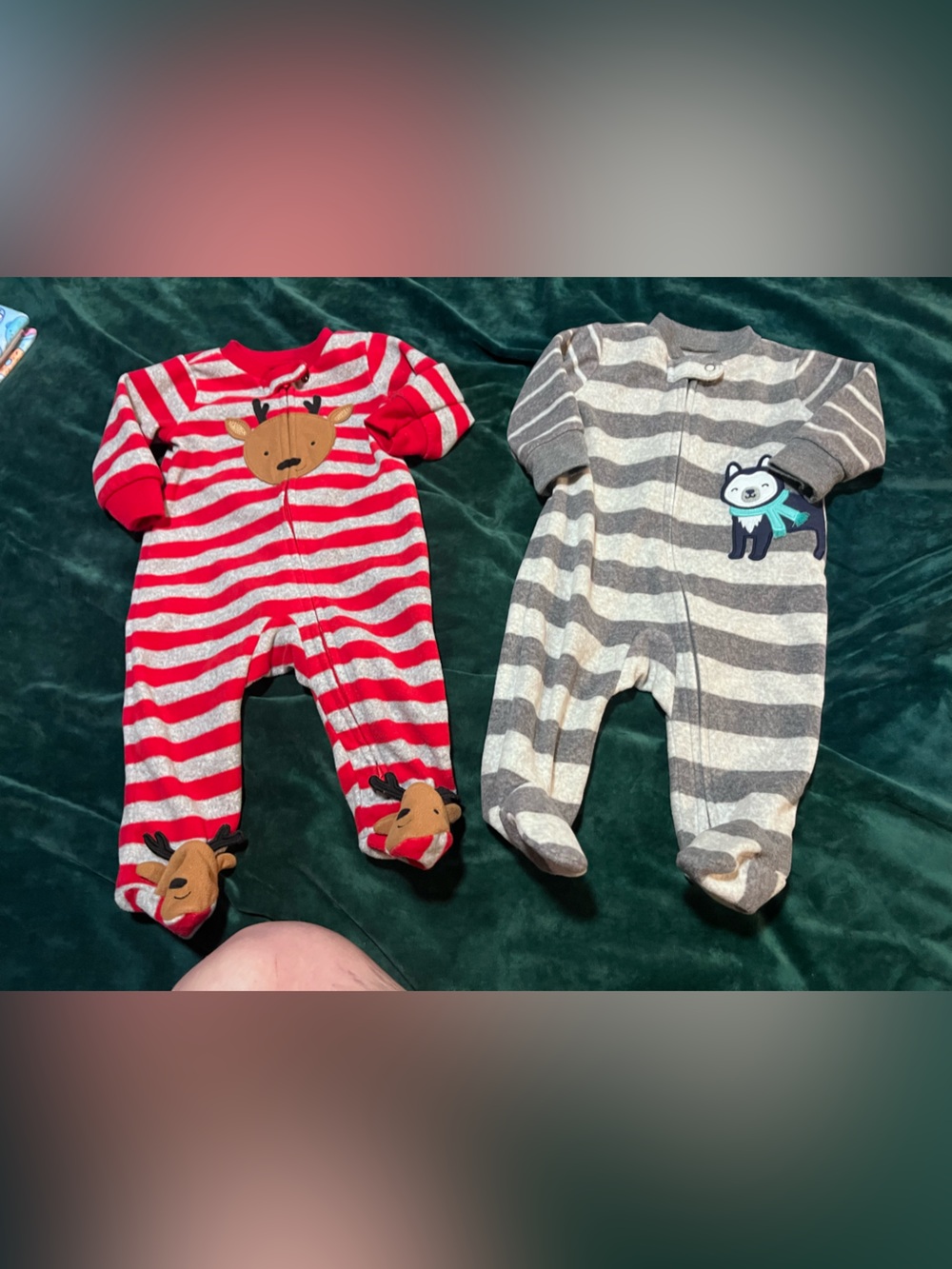 Carter's Red & Gray Striped Footed One-Pieces Set